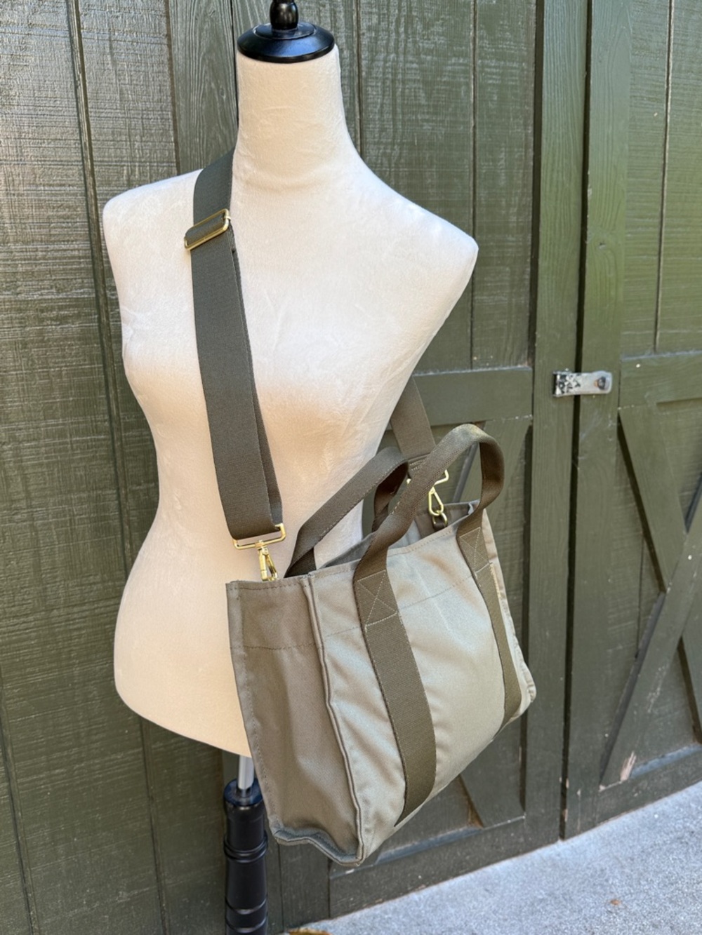 Canvelle Boxy Crossbody Tote: small, color: olive. MASHINE WASHABLE - Picture 2 of 12